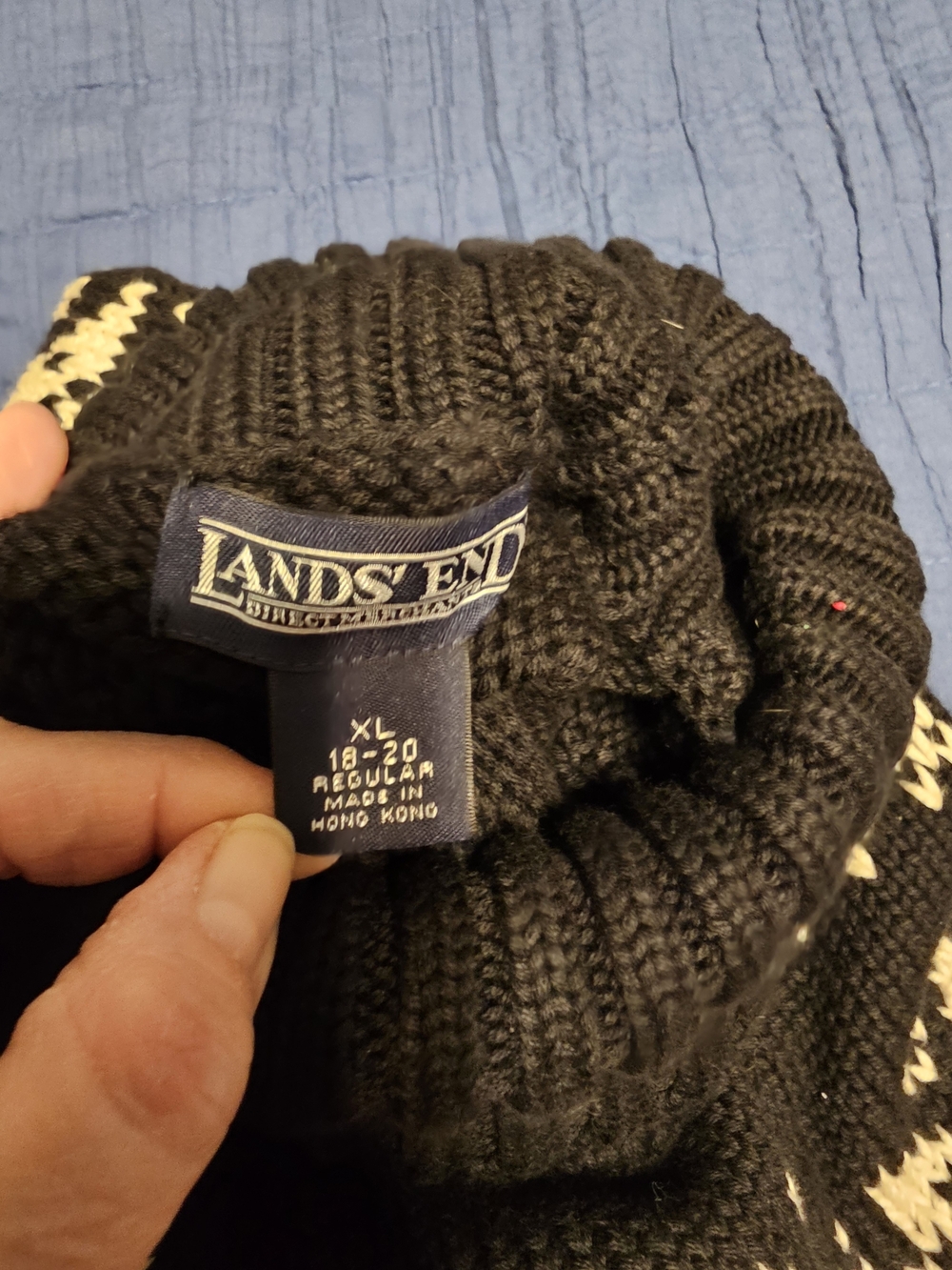 Women's Navy Turtleneck Cable-Knit Sweater with White Reindeer Pattern - Picture 3 of 4